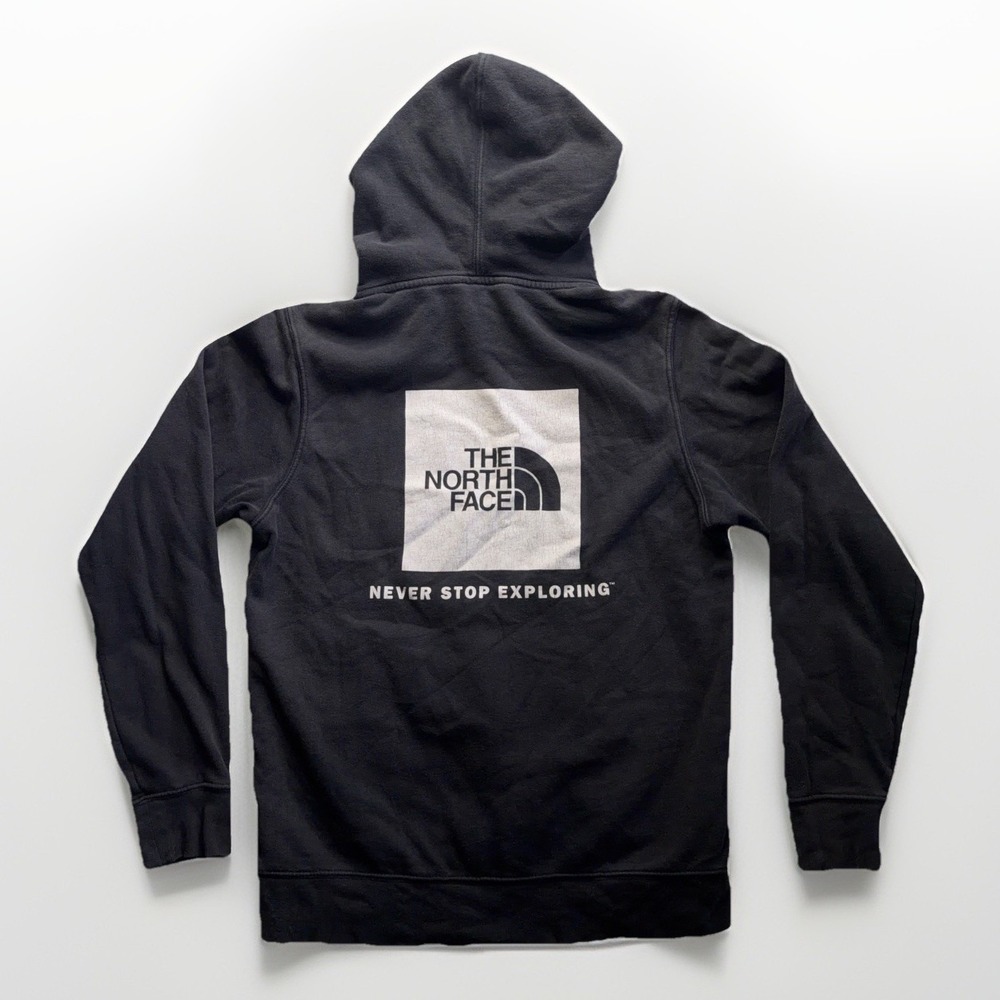 The North Face Black Hoodie Mens Small Faded Distressed Back Logo Gorpcore